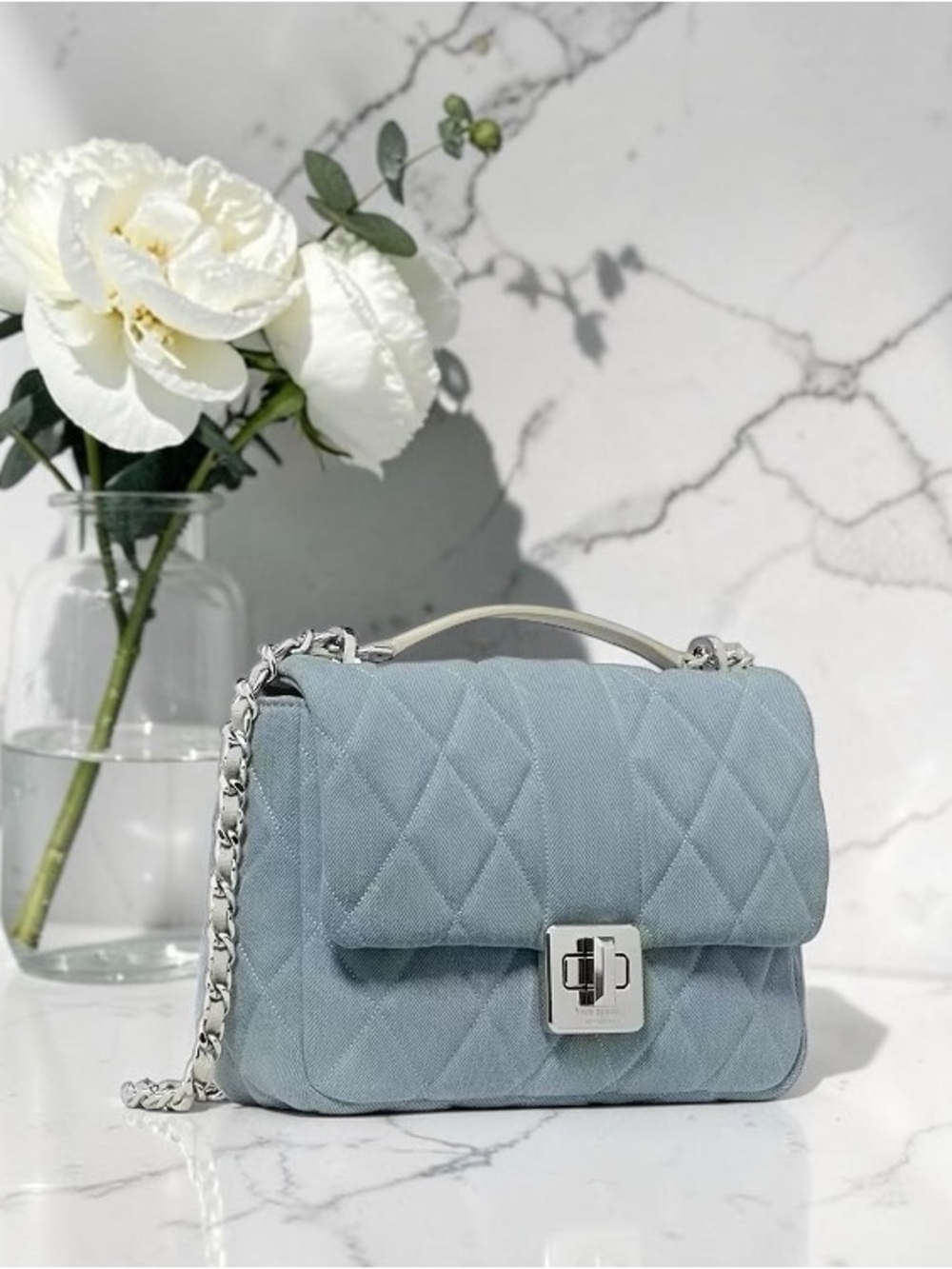 Kate Spade Light Blue Denim Carey Quilted Crossbody/Shoulder Bag NWT - Picture 2 of 16
